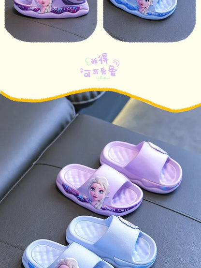 Disney Frozen Elsa Girls Slippers — Cute Cartoon Anti-Slip Soft Sole Summer Sandals