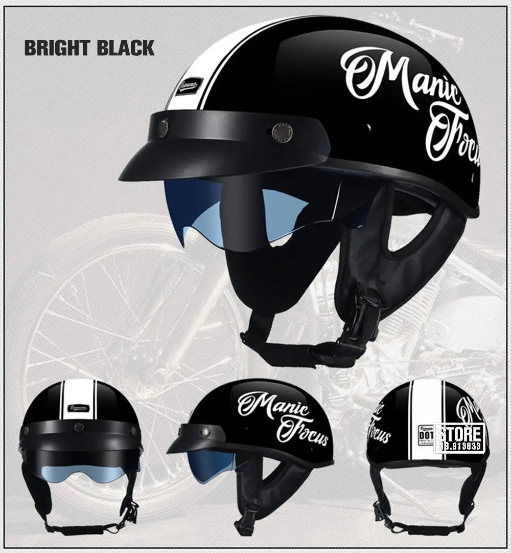 Retro DOT-Certified Motorcycle Half Helmet – HD Lens, Men & Women, 4-Season Scooter & Moto Riding Casco
