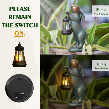 Solar Rabbit Garden Statue - Outdoor Bunny Figurine Lantern Decoration for Patio, Yard, Lawn & Garden Gift