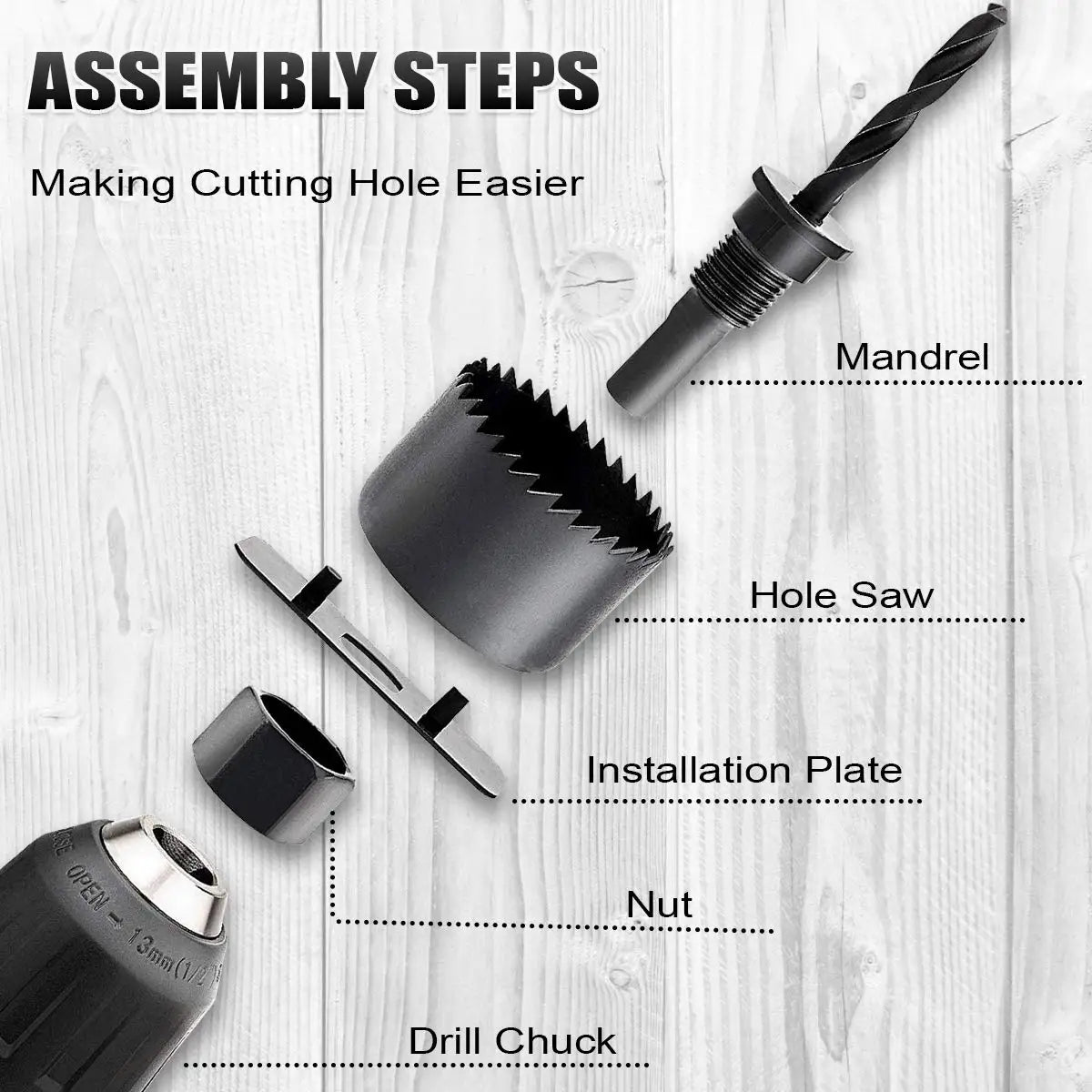 Hole Saw Kit: 2/3/6/8/13/16PCS Set with Mandrels, Hex Key & Storage Box - Ideal for Soft Wood & PVC Board