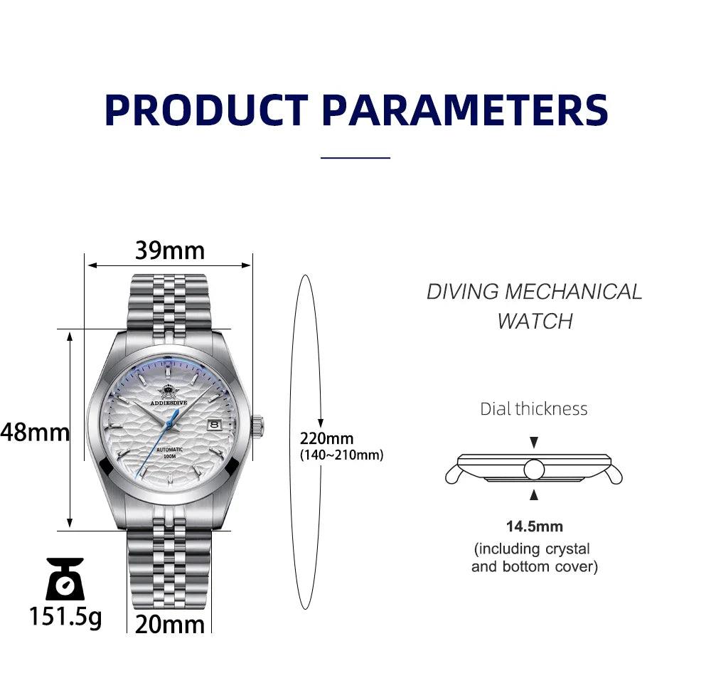 ADDIESDIVE 2024 Luxury Couple Watches – Sapphire Crystal Automatic Mechanical NH35A Steel Wristwatch for Men & Women Gift