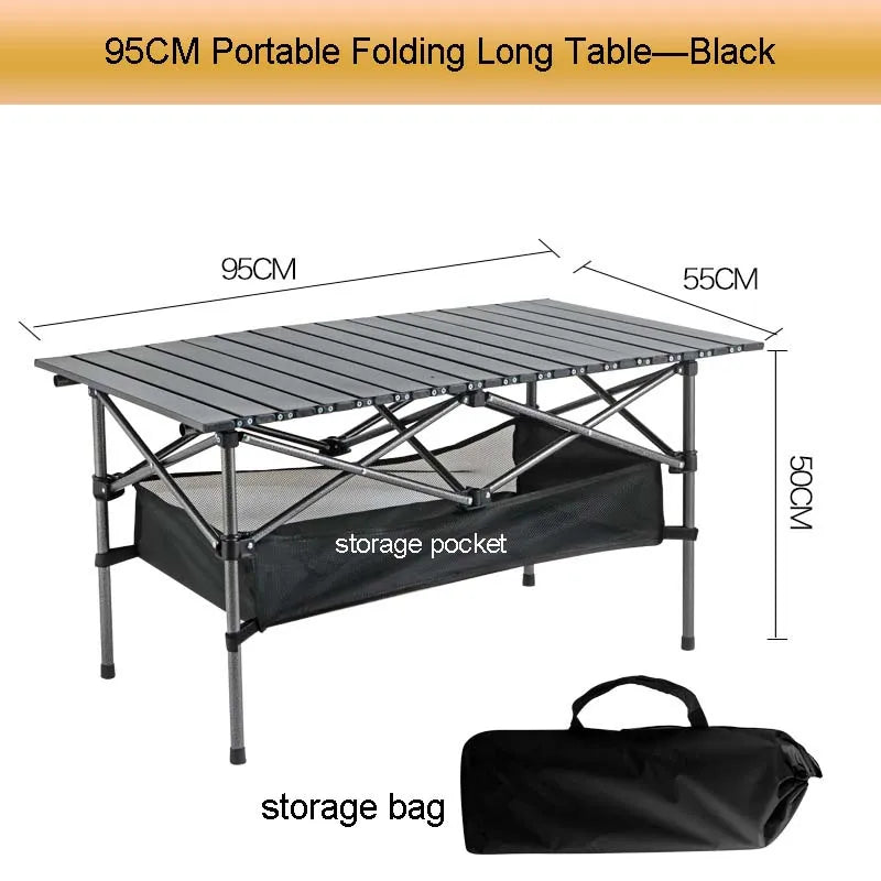 Outdoor Folding Long Table – Portable Storage Camping Desk with Net Bag, Easy Install, Lightweight & Stable