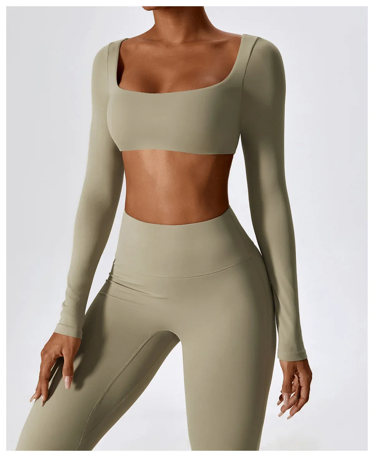 2PCS Seamless Women’s Yoga Set – Long Sleeve Crop Top & Leggings Workout Outfit, Athletic Gym Sportswear