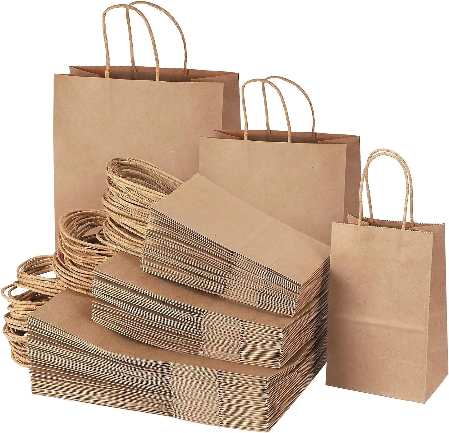 25/50pcs Brown Kraft Paper Gift Bags with Handles – Wedding, Birthday, Party Favor & Small Business Grocery Bags