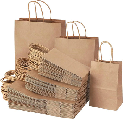 25/50pcs Brown Kraft Paper Gift Bags with Handles – Wedding, Birthday, Party Favor & Small Business Grocery Bags