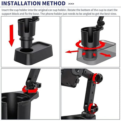 Universal Car Phone Holder - 2-in-1 Expandable Cup Holder Mount with 360° Rotation for Auto Use