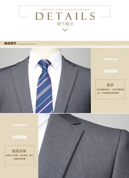 2023 Men’s Two-Button Wedding Suit — Korean Slim Fit Fashion Business Formal Two-Piece Set (Blazer + Trousers)