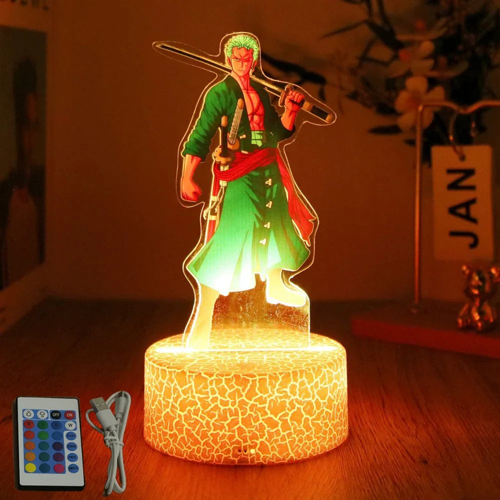 One Piece Luffy Zoro Action Figures 3D LED Lamp – Anime PVC Model Toy Night Light for Kids & Christmas Gift