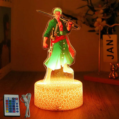 One Piece Luffy Zoro Action Figures 3D LED Lamp – Anime PVC Model Toy Night Light for Kids & Christmas Gift