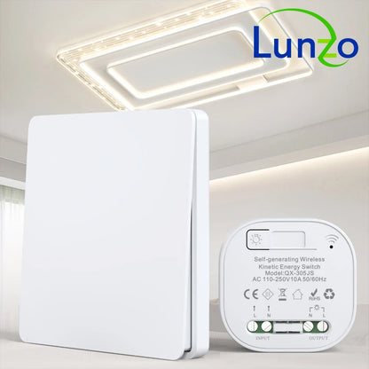 Lunzo RF 433 Self-Powered Wireless Light Switch – 1 Gang, No Battery, Waterproof Remote Control