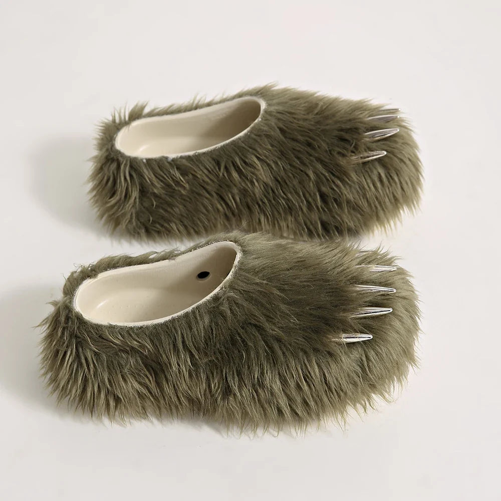 Bear Claw Plush Mules - Customizable Soft Summer Slides with Logo for Comfortable Casual Wear