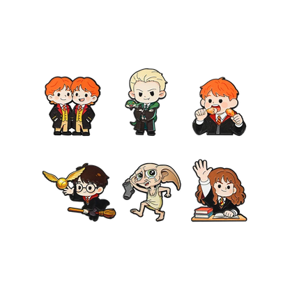 6-Piece Wizard Student Enamel Pin Set - Cute Movie-Themed Brooches for Backpacks, Hats & Cosplay