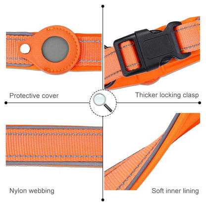 Reflective Padded AirTag Dog Collar – Integrated AirTag Holder for Small, Medium & Large Dogs