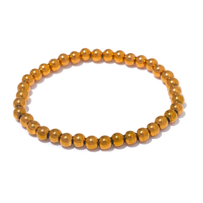 Yhpup Stainless Steel Beaded Elastic Bracelet – Waterproof Gold Tone Handmade Bangle, 3–6mm Unisex Daily Jewelry Wholesale Wristwear