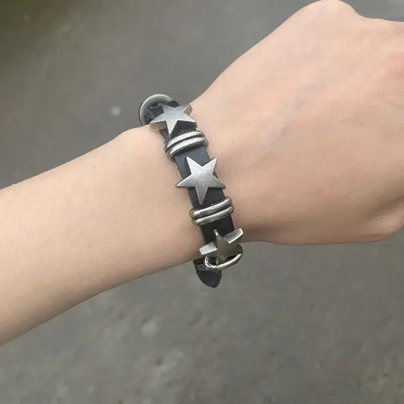 Punk Rock Hip Hop PU Leather Bracelet – Unisex Skull, Pentagram & Rivet Chain Bracelet, Trendy Party Jewelry Accessory
