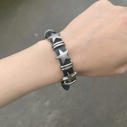 Punk Rock Hip Hop PU Leather Bracelet – Unisex Skull, Pentagram & Rivet Chain Bracelet, Trendy Party Jewelry Accessory