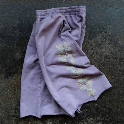 Y2K Purple Capri Shorts - Retro Sunfade Letter Print Baggy Streetwear Pants