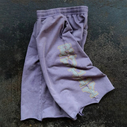 Y2K Purple Capri Shorts - Retro Sunfade Letter Print Baggy Streetwear Pants
