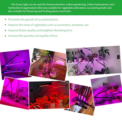 USB LED Plant Grow Light — Indoor Garden Full Spectrum Lamp with 10 Dimmable Levels, Timer Settings 3H/9H/12H for Hydroponic & Greenhouse Plants