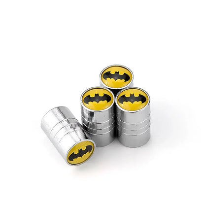 4PCS DC Comics Batman Car Tire Valve Caps — Knurled Aluminum Waterproof Accessories & Universal Car Gift
