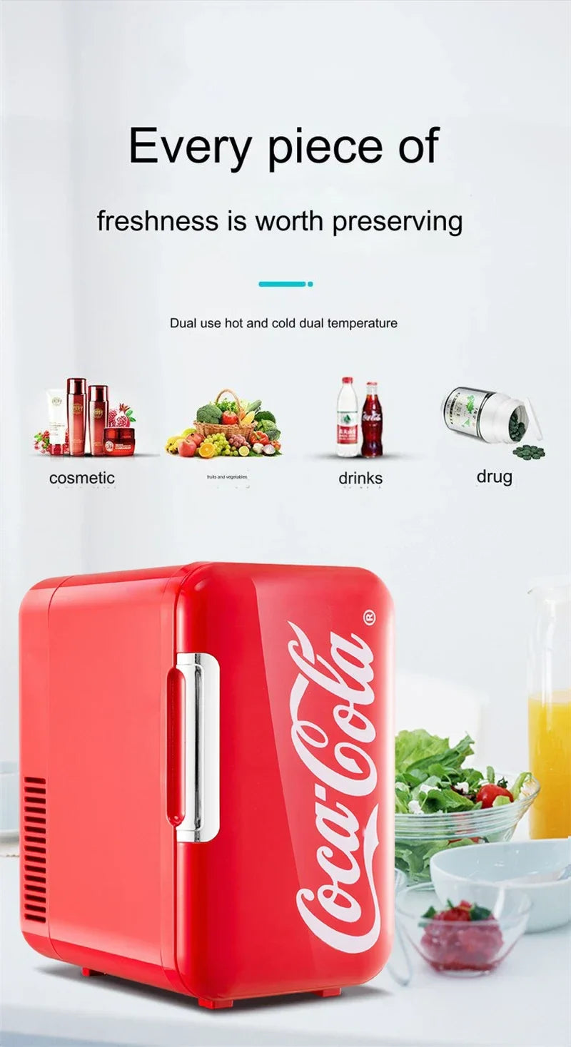 6L Mini Coca-Cola Refrigerator – Multifunctional Cosmetic Cooler & Warmer for Home, Car, Dorm, Portable 12V/220V Fridge