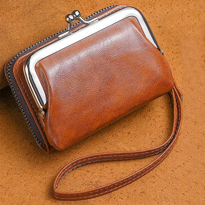 Women’s Fashion Minimalist Wrist Strap Wallet – Retro Short Zero Wallet with Large Capacity, Multi-Card Pockets & Money Clip