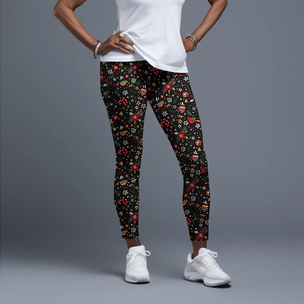 LETSFIND Women High Waist Winter Fitness Leggings, 3D Christmas Print Full Length Stretch Yoga & Casual Trousers