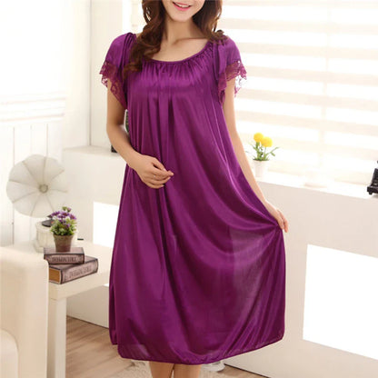 Women’s Lace Patchwork Nightgown – Long Sleepwear Dress for Casual Homewear