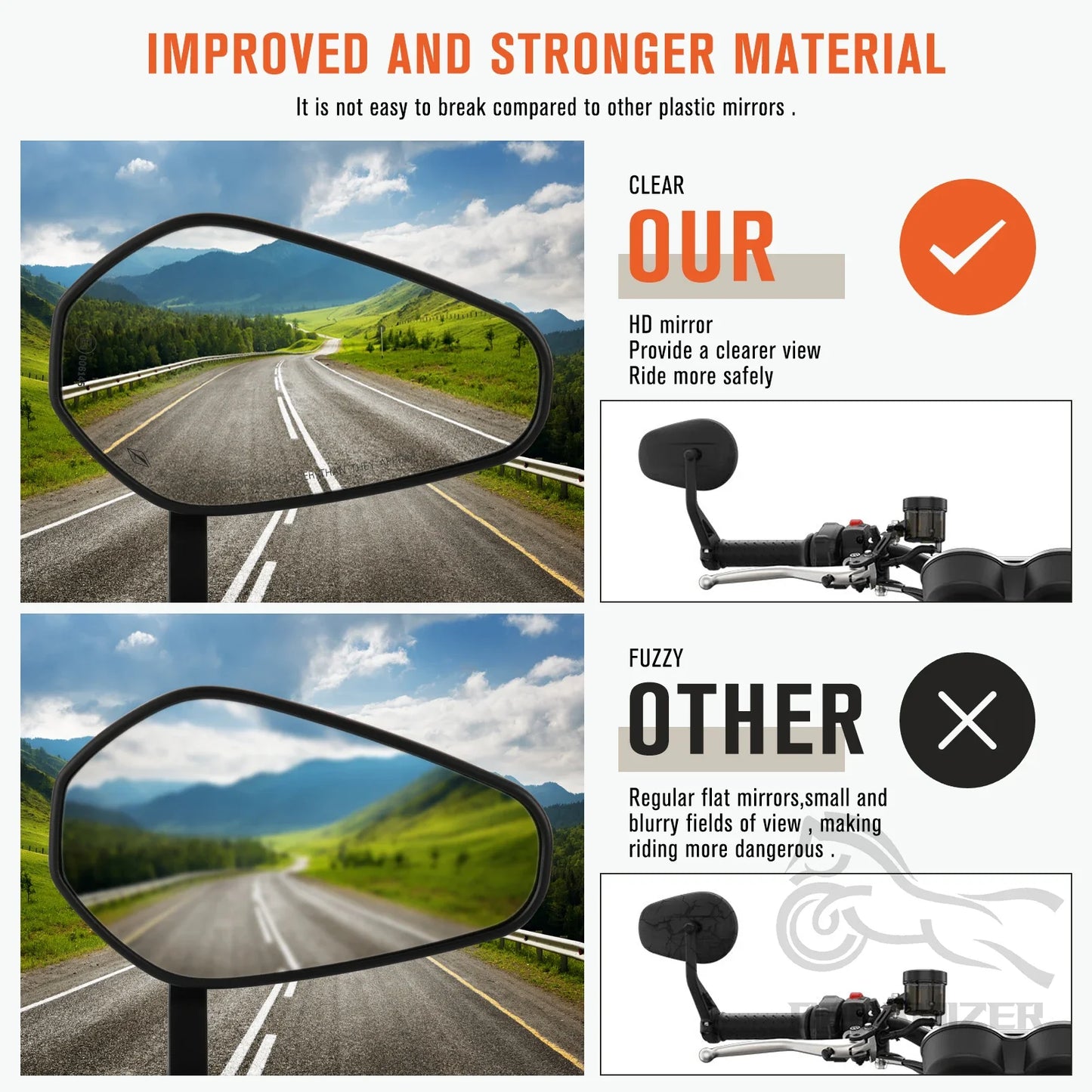 Motorcycle Rearview Side Mirrors | 7/8" & 1" Handlebar End Mirrors for Yamaha & Kawasaki