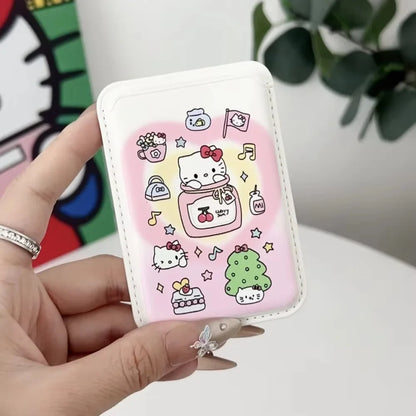 INS MagSafe Hello Kitty Wallet Card Holder Case for iPhone 17 / 16 / 15 / 14 / 13 Air Pro Max – Magnetic Card Clip Slim Wallet Phone Cover for Girls Gift Style Accessory