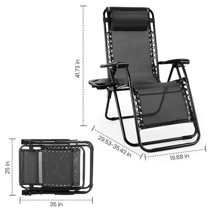 Zero Gravity Recliner Chairs Set of 2 — Portable Adjustable Outdoor Camping Patio Lounge with Cup Holders & Pillows