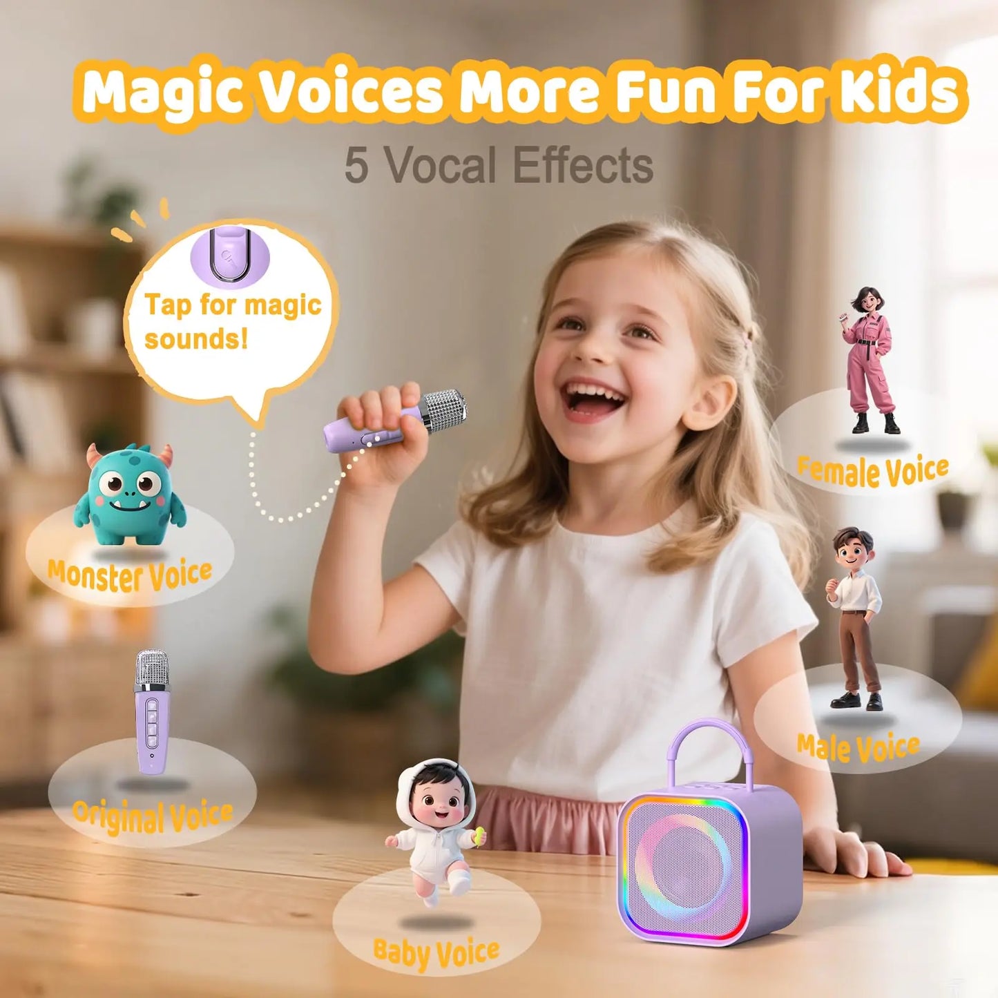 Haomuren Mini Karaoke Machine for Kids – Portable Bluetooth Speaker with 2 Mics, All-in-One Home Party Toy & Gift for Girls