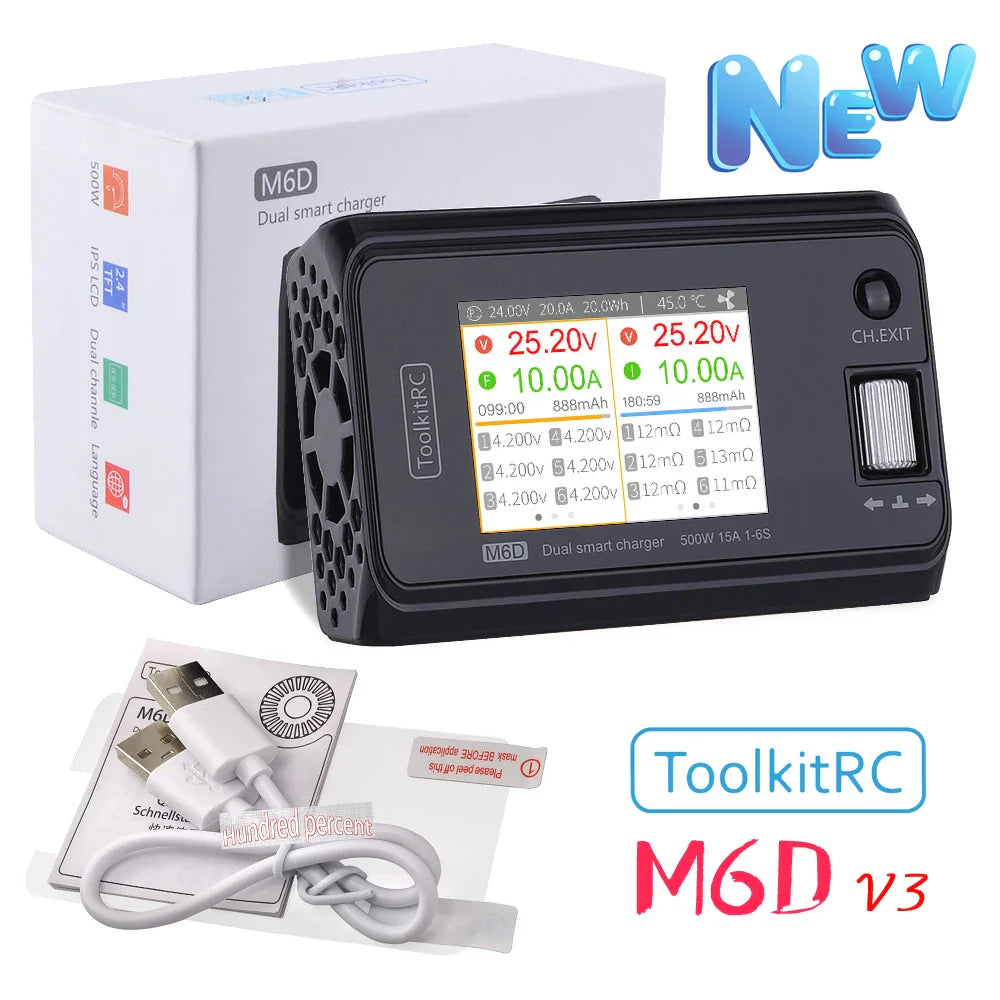 ToolkitRC M6D V3 500W 15A Dual Channel Smart Charger Discharger for 1-6S LiPo FPV Batteries