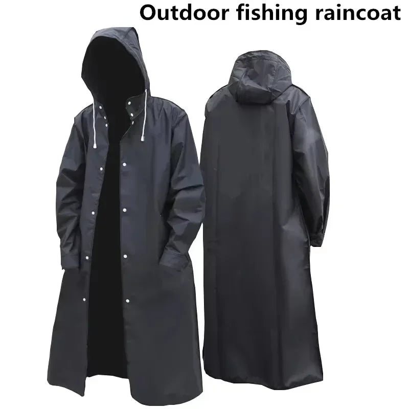 Black Waterproof Hooded Raincoat – Thickened Unisex Rain Poncho for Outdoor Hiking, Fishing & Travel Protection Gear