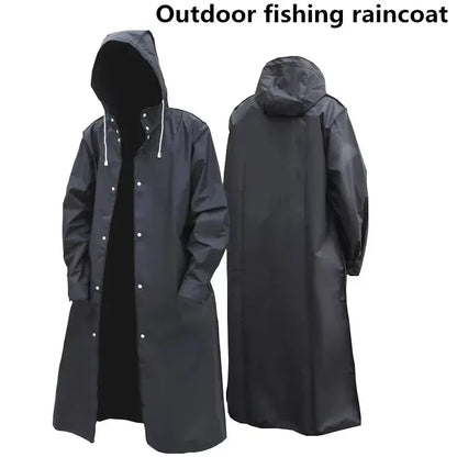 Black Waterproof Hooded Raincoat – Thickened Unisex Rain Poncho for Outdoor Hiking, Fishing & Travel Protection Gear