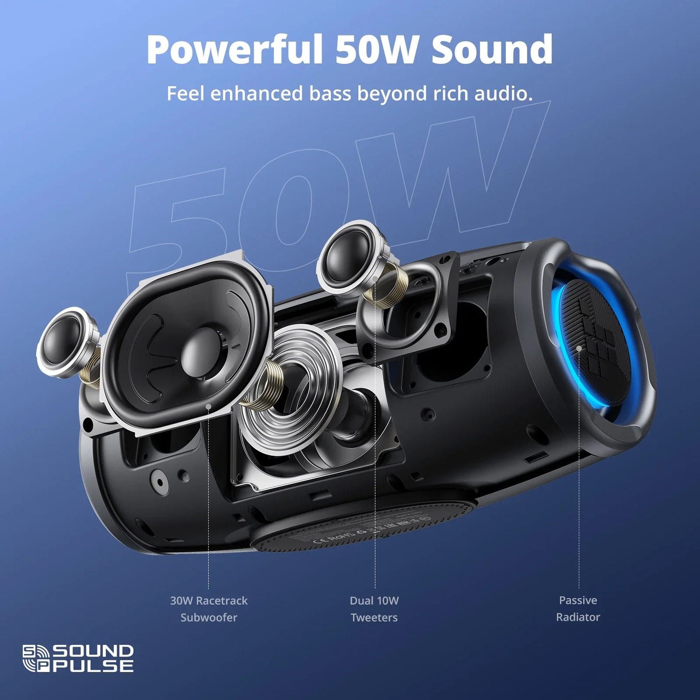 Tronsmart Mirtune S100 50W Bluetooth Speaker – IPX7 Waterproof, APP Control, Built-in Powerbank & Retractable Handle