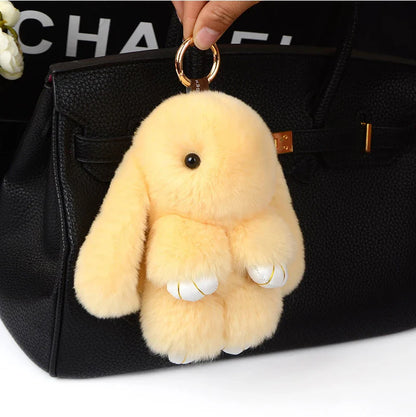 100% Natural Rex Rabbit Fur Keychain – Fluffy Bunny Bag Charm, Doll Toy & Lovely Pendant