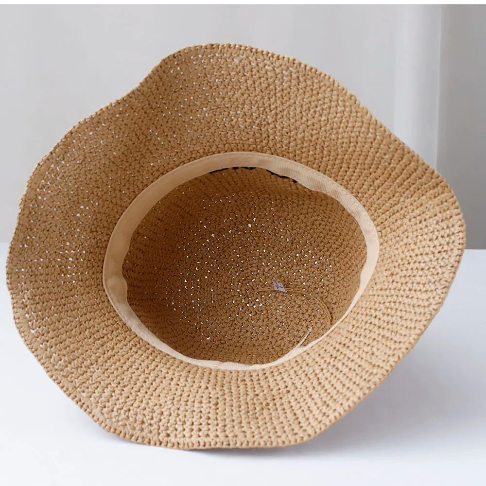 Women’s Wide Brim Sun Hat – Foldable Straw Beach Hat for Summer | UV Protection Large Brim Chapeau Femme Outdoor Sun Cap