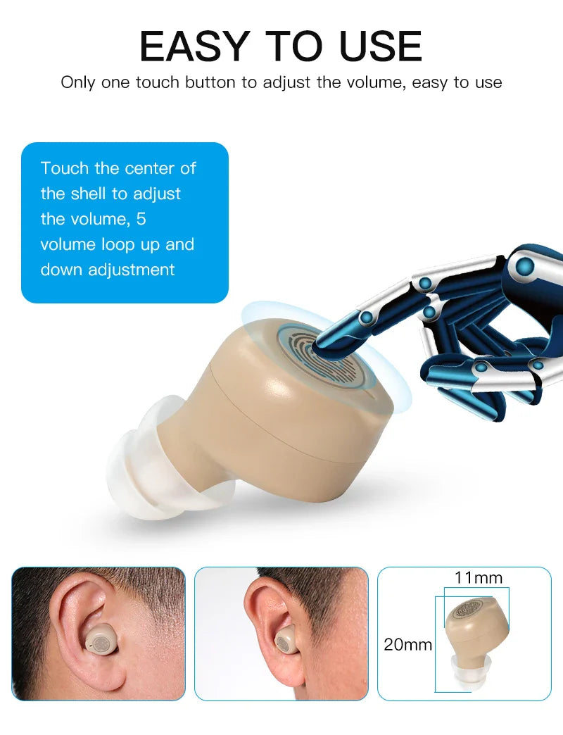 Affordable Rechargeable Mini Sound Amplifier: Portable ITE Hearing Aid for Deaf Users