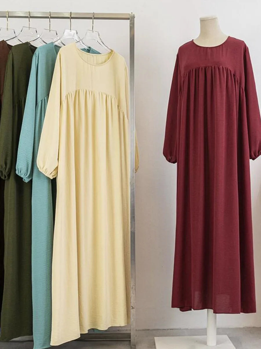 Muslim Women's Luxury Abaya Dress - Solid Color Modest Dubai-Style Kaftan for Ramadan & Special Occasions