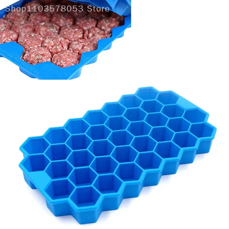 37-Grids Silicone Meatball Mold with Lid – Honeycomb Rice, Fish & Beef Ball Maker – Kitchen Food Shaping Tool & Storage Tray