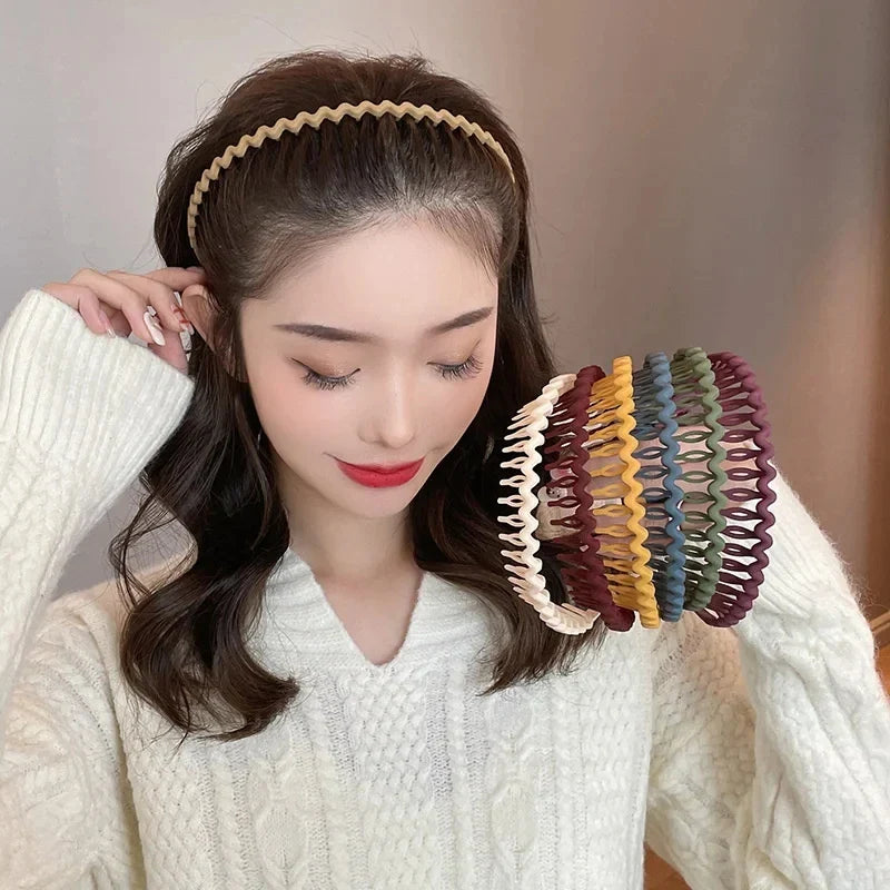 Elegant Solid Color Wave Hairbands for Women – Toothed Non-slip Hair Combs, Face Wash & Sports Headbands, Hair Accessories for Girls