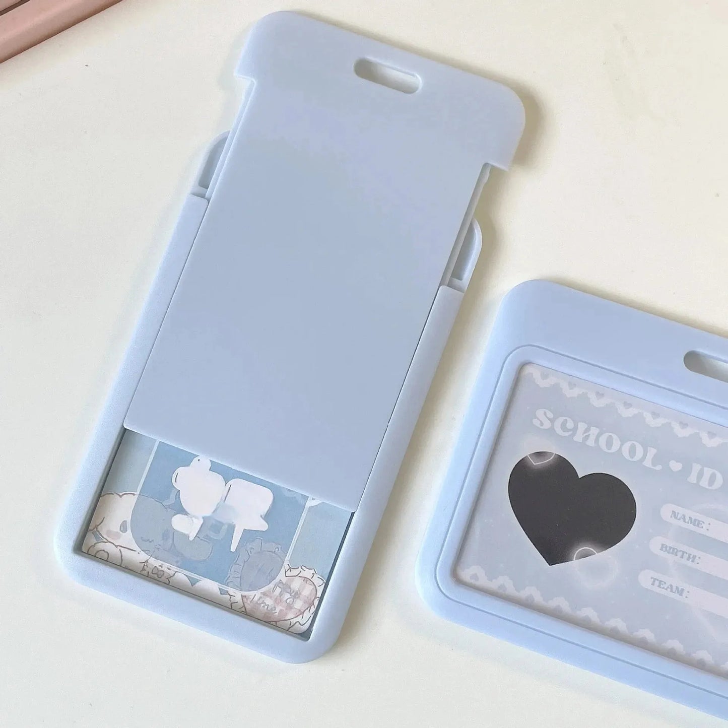 Vertical 11cm High-Value Card Holder - Flash Pink Love Clouds Gradient Design - Keychain Bus Student ID Holder