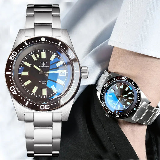 Tandorio 41mm 62MAS Automatic Diver's Watch – NH35A, 300M Water Resistance, Ceramic Bezel, Green Lume, Sapphire Glass