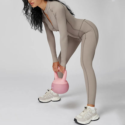 Women’s Long Sleeve Yoga Bodysuit Jumpsuit – Zip-Up Gym Tracksuit One-Piece Fitness Outfit for High-Intensity Workout & Training
