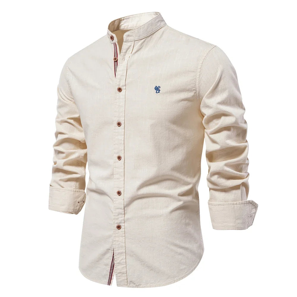 AIOPESON Men's 100% Cotton Shirt - Solid Color Long Sleeve Casual Shirt for Spring