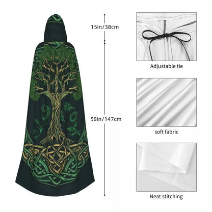 Tree of Life Celtic Cloak – Hooded Medieval Costume for Adults, Witch, Wicca, Vampire & Elf Purim Carnival Party