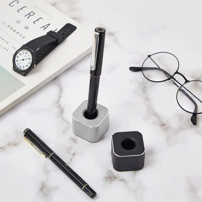 Creative Mini Aluminum Pen Holder – Non-Slip Square Pencil Storage Rack for Office Supplies