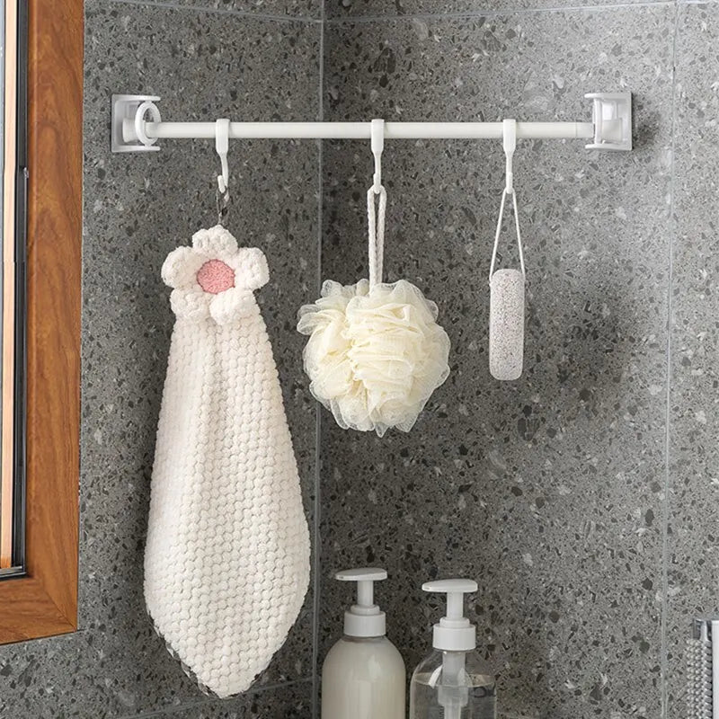 360° Rotatable Retractable Pole Fixator - Strong Adhesive Hooks Towel Rod Shower Curtain Rod Bracket, No Drilling Required