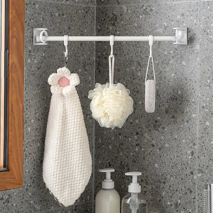 360° Rotatable Retractable Pole Fixator - Strong Adhesive Hooks Towel Rod Shower Curtain Rod Bracket, No Drilling Required